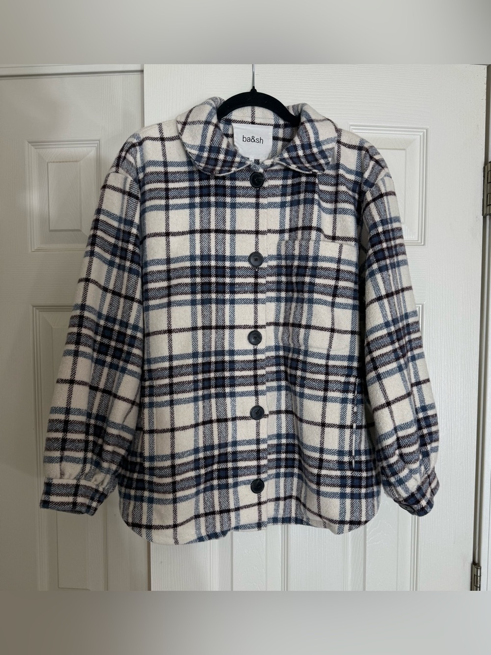 ba&sh Plaid Oversized Shacket Jacket Blue Ivory Women’s M